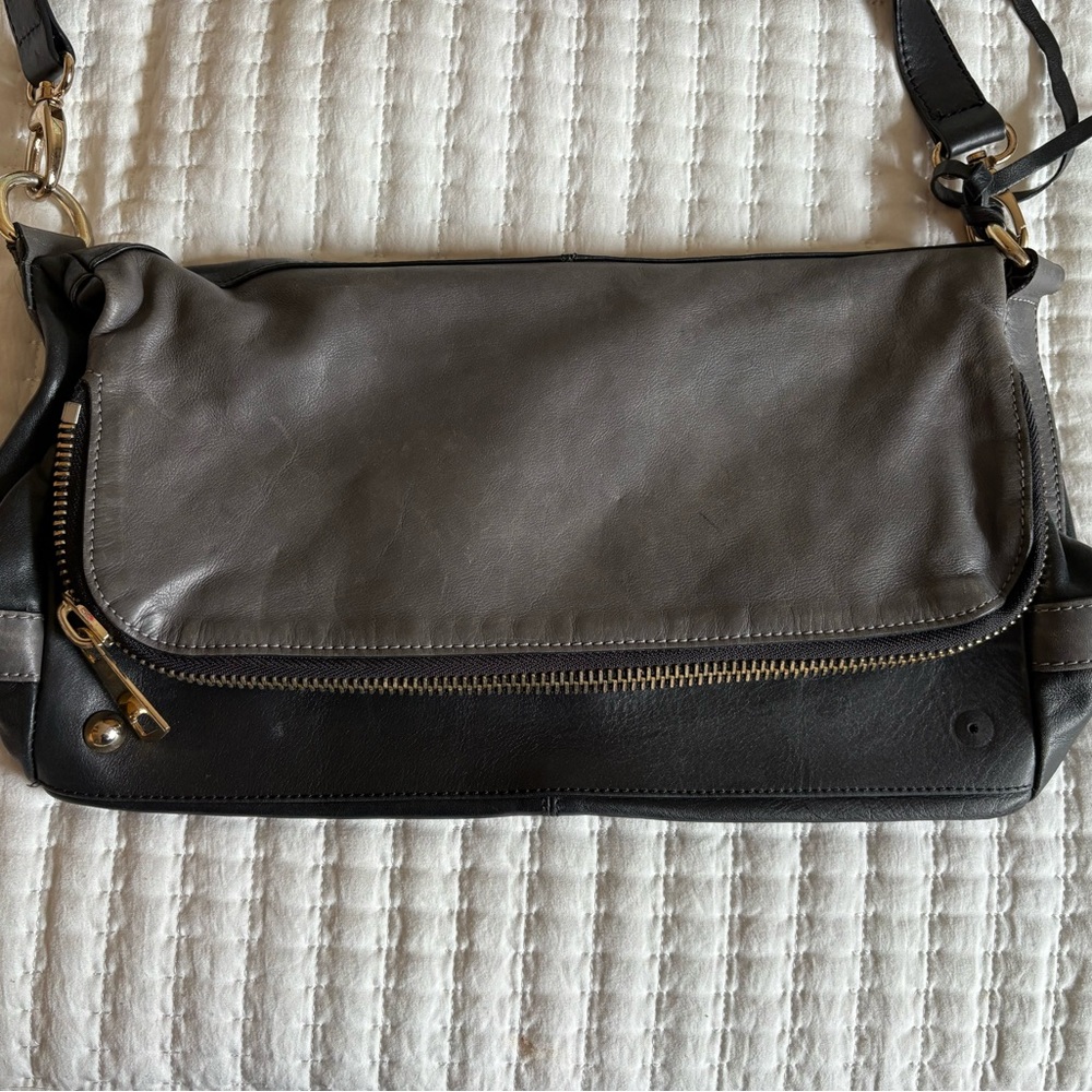 A. BELLUCCI Made in Italy Stylish Black and Gray Leather Bag
